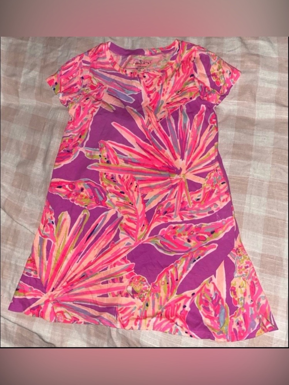 Lilly Pulitzer Girls Pink/Purple Tropical-Print Tammy Dress L (8-10)